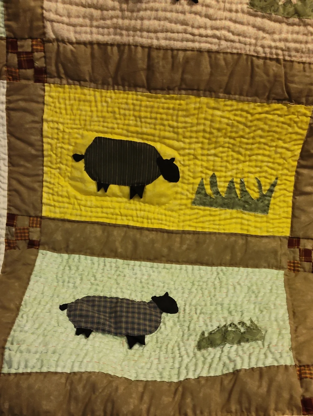 Rustic Shepherd Patchwork Quilt in Brown, Yellow & Cream All Handsewn